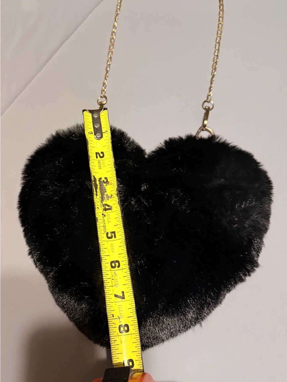 Plush Black Heart Mini Crossbody Bag with Gold Chain